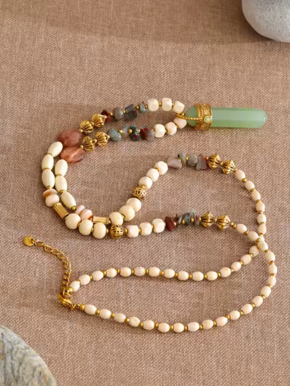 Whimsical Green Jade Beaded Necklace - Picture 4 of 15